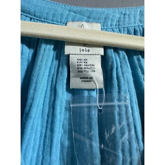 Joie Women's Light Blue Gauze Cotton Blouse Size 1X With Button Front - Picture 3 of 7